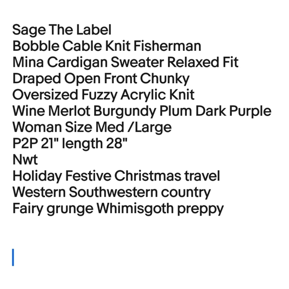 Sage The Label Mina Cardigan Med Lg Burgundy Purple Bobble Fuzzy Cable Knit Nwt - Picture 11 of 12